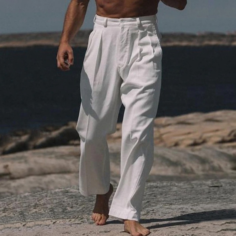 Men'S Fashion Linen Pants - Vintage Solid Color Loose Linen Trousers