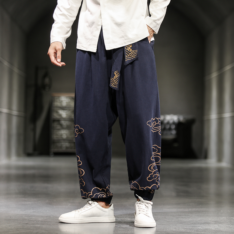 Chinese Style Retro Auspicious - Men'S Fashion Linen Pants 评论和价格