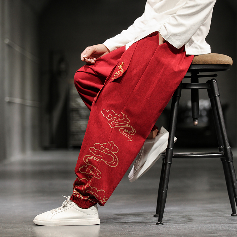 Chinese Style Retro Auspicious - Men'S Fashion Linen Pants 评论和价格