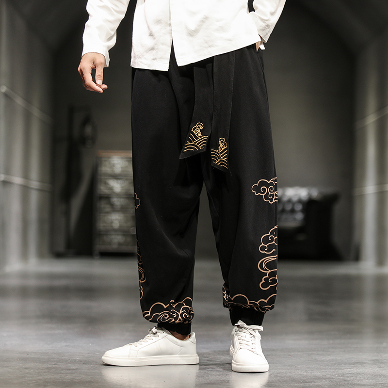 Chinese Style Retro Auspicious - Men'S Fashion Linen Pants 评论和价格