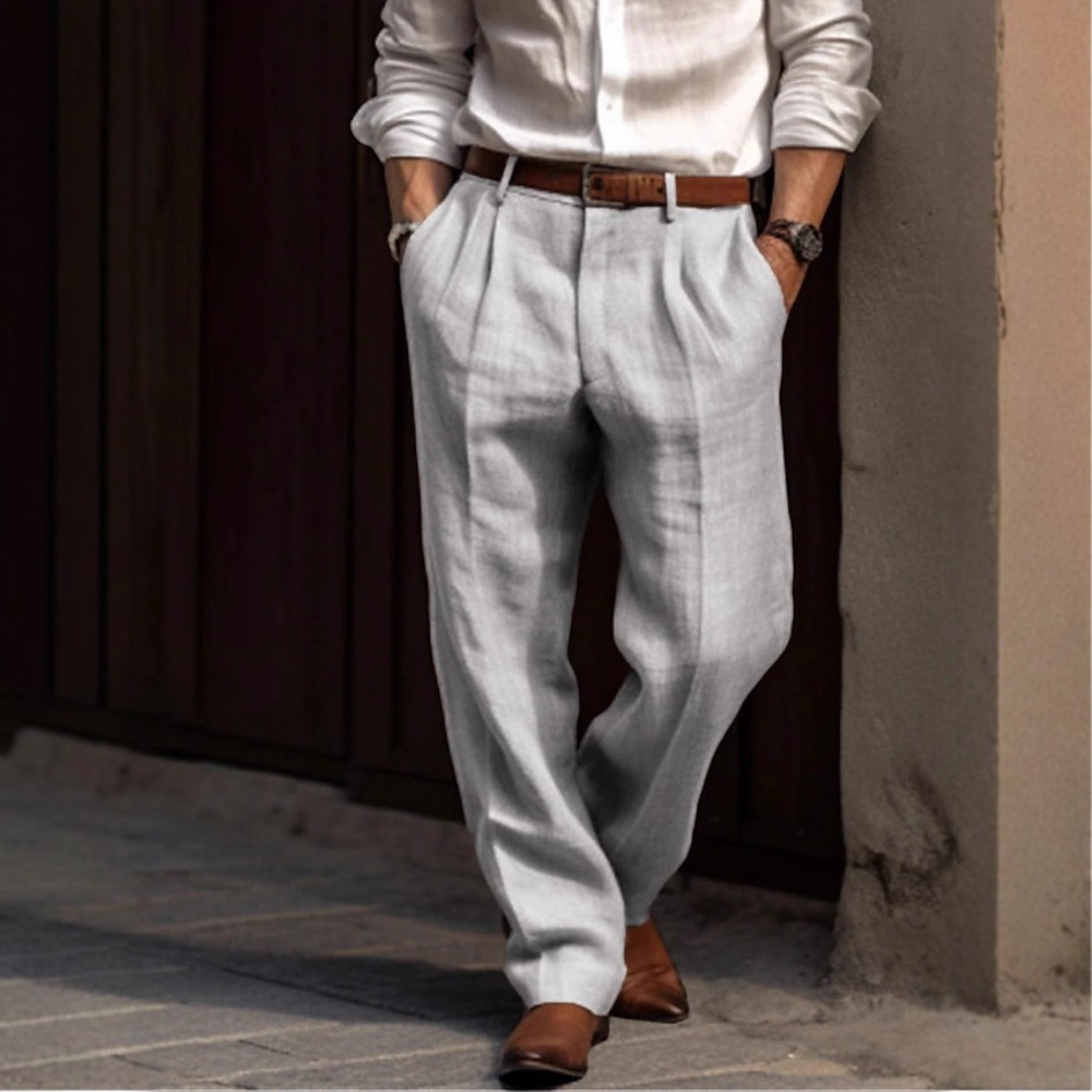 Men's Formal Cotton Linen Casu - Men'S Fashion Linen Pants 评论和价格