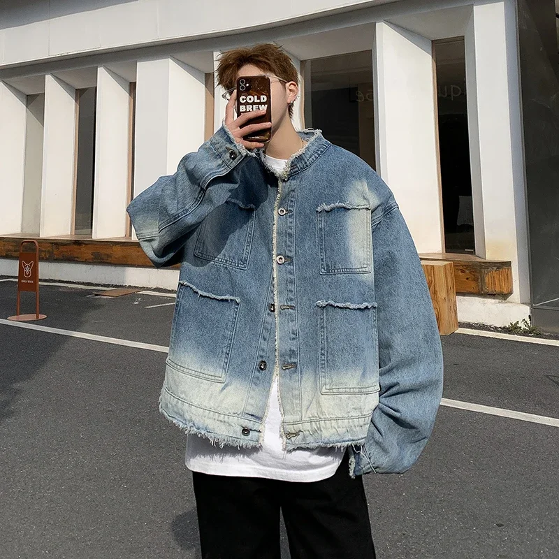 American Retro Hip Pop Raw Edg - Mens Fashion Denim Jacket 评论和价格