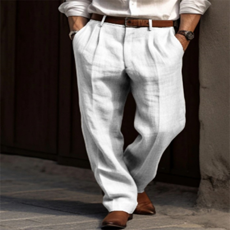 Vintage Solid Color Loose Line - Men'S Fashion Linen Pants 评论和价格