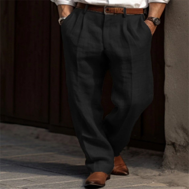 Vintage Solid Color Loose Line - Men'S Fashion Linen Pants 评论和价格