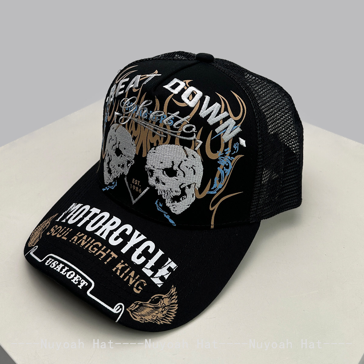 Skull Flame Embroidery Hard To - Trucker Hat Cap 评论和价格