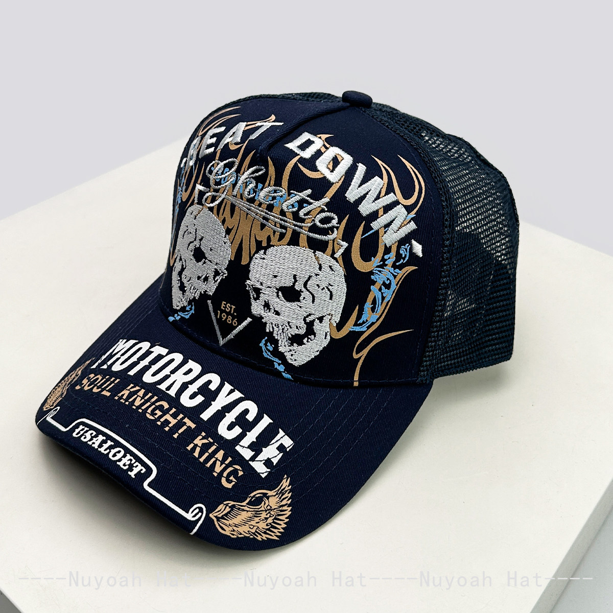Skull Flame Embroidery Hard To - Trucker Hat Cap 评论和价格