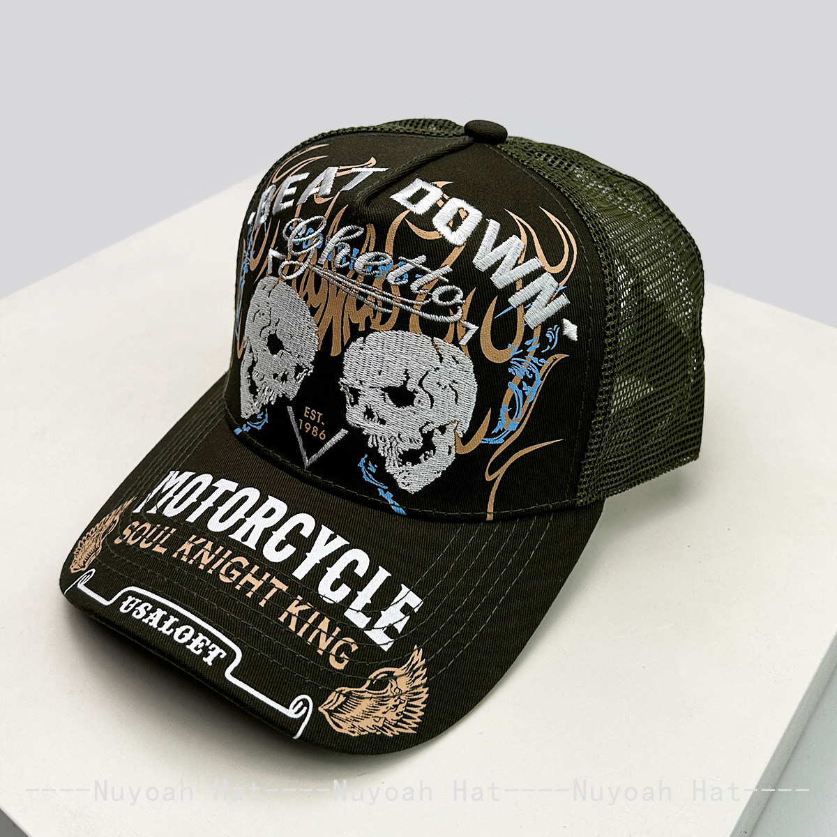 Skull Flame Embroidery Hard To - Trucker Hat Cap 评论和价格