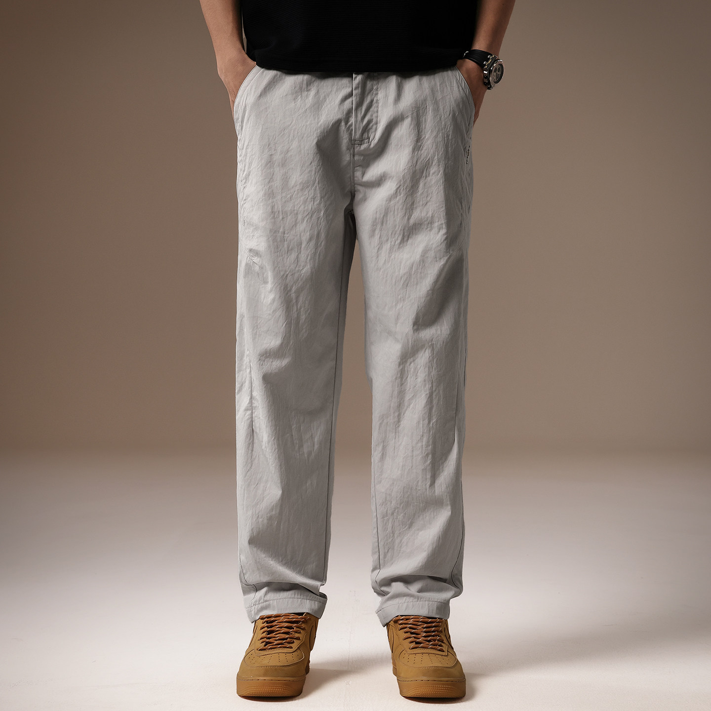 Men Light Grey Khaki Solid Col - Men'S Fashion Khaki Pants 评论和价格